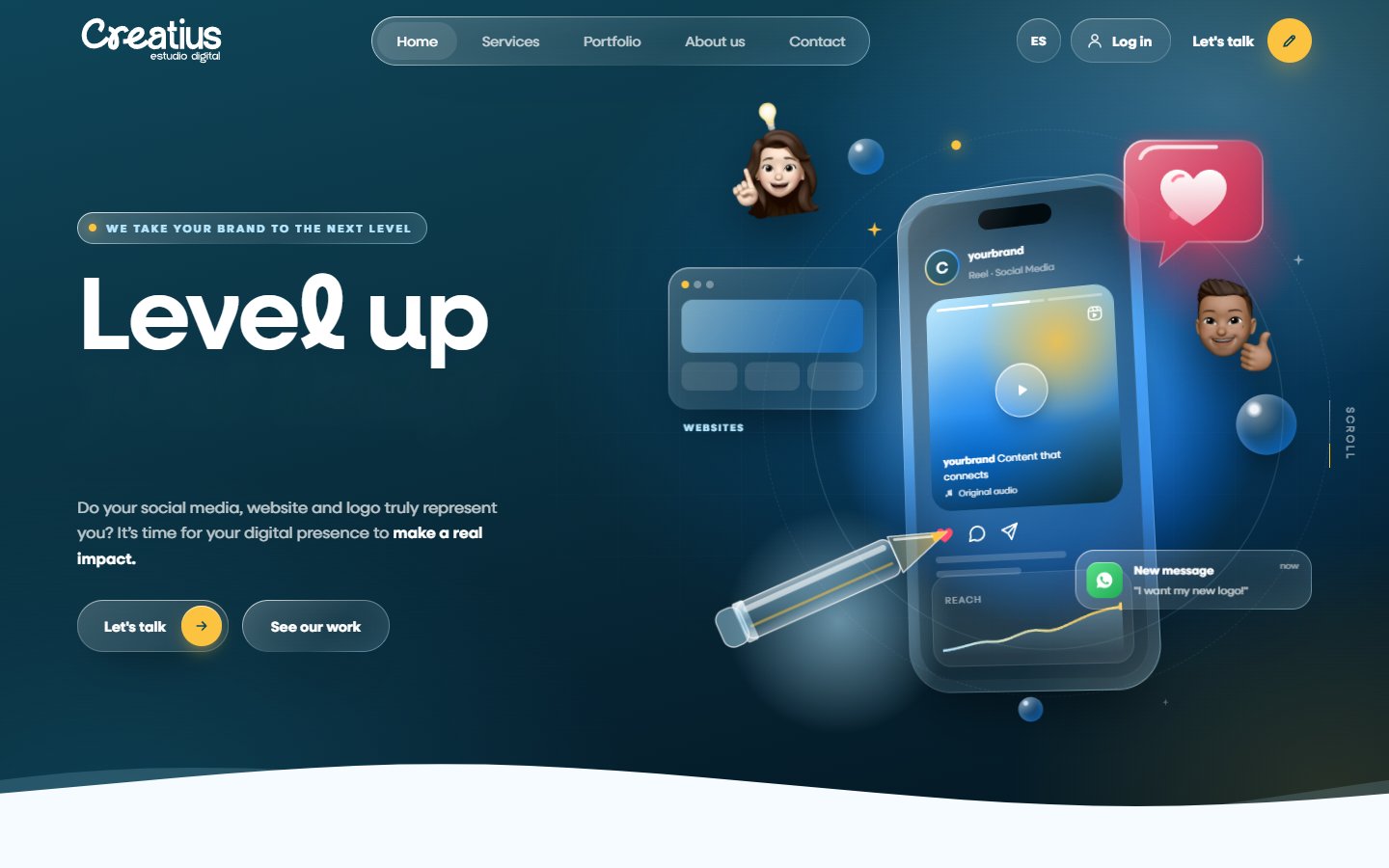 The Creatius website on a laptop